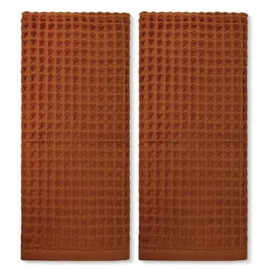 Jacquotha Waffle Hand Towels for Bathroom Kitchen Decor 2-Piece (Rust) – Cotton Quick Dry, Super Soft, Absorbent Kitchen Towels, 13x29”