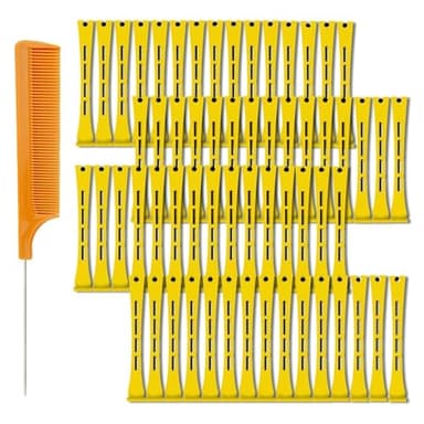 60 Pieces Hair Perm Pods Plastic Perming Rods Cold Wave Rods Curlers Hair Rollers with 1 Pieces Steel Pintail for Hairdressing Styling(Yellow, 0.7 cm/0.28 Inch)
