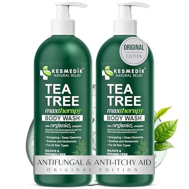 KESMEDIK Tea Tree Body Wash MaxTherapy, Itchy Skin Relief Soap, Soothes Jock Itch, Athlete's Foot, Acne, Eczema, Psoriasis & Sensitive Skin, Intimate Wash, Men & Women, 2-Pack, Original Edition
