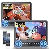 12.5" Dual Portable DVD Players for Car Headrest, Desobry Car DVD Player Dual Screen Play a Same or Two Different Movies with 5-Hour Rechargeable Battery, Regions Free, Support USB/Sync TV