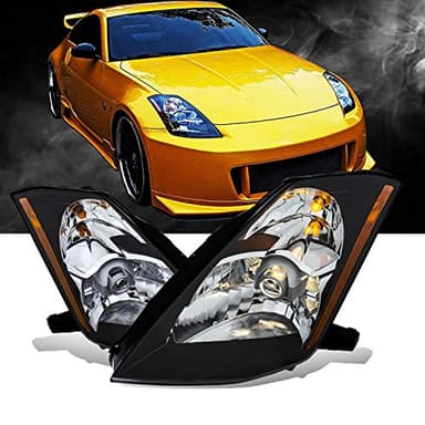 AmeriLite for 2003-2005 Nissan 350Z [Halogen Type] Black OE Replacement Projector Headlights Pair - Driver and Passenger Side