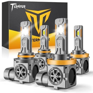 Termitor H11/H8/H9 & 9005/HB3 Light Bulbs Combo, 120,000LM 12X Ultra Brightness, Real 1:1 Mini Size, 6500K White 85000Hrs Long Life with Cooling Fan, 9005 H11 Fog Lights, Plug and Play, Pack of 4