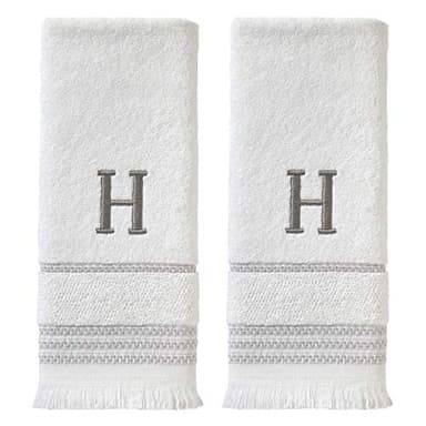 SKL Home Casual Monogram Hand Towel Set, H, 16x26, White 2 Count