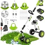 20000 RPM Electric Weed Wacker Cordless, 3-in-1 Weed Eater Cordless with Battery Powered, Lawn Mower/Grass Trimmer/Lawn Edger with 3 Types Blades, Battery Weed Wacker with Wheels (2 Battery, Green)