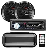 Pyle, Bluetooth Car Stereo, Single DIN Radio, Marine Stereo Receiver Kit with Waterproof 6.5” Speakers, MP3/USB/SD/AUX/FM, Built-in Microphone, Remote Control, Water-Resistant Radio Shield