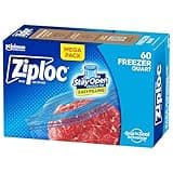 Ziploc Quart Food Storage Freezer Bags, Stay Open Design with Stand-Up Bottom, Easy to Fill, 60 Bags Total