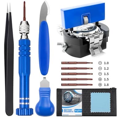 EasyTime Watch Battery Replacement Tool Kit Professional Watch Repair Toolkit and Back Remover Set with Adjustable Case Opener, Tweezers, Screwdriver and Instructions