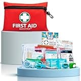 General Medi Mini First Aid Kit, 110 Piece Small First Aid Kit - Includes Emergency Foil Blanket, Scissors for Travel, Home, Office, Vehicle, Camping, Workplace & Outdoor (Red)