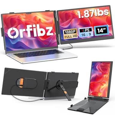 Laptop Screen Extender 1.87lbs Ultra-Portable & Ultra Slim, 14.2" FHD 1080P Dual Portable Monitor for 14"-17.3" Laptop, Plug & Play Travel Monitor Extender Compatible with Wins/Mac/Chrome/Android