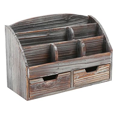 MyGift Torched Wood Desktop Organizer - Includes 6 Compartments and 2 Pullout Drawers to Organize Office Supplies and Accessories