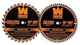 WEN BL1032-2 10-Inch 32-Tooth and 60-Tooth Carbide-Tipped Professional Woodworking Saw Blade Set, Two Pack