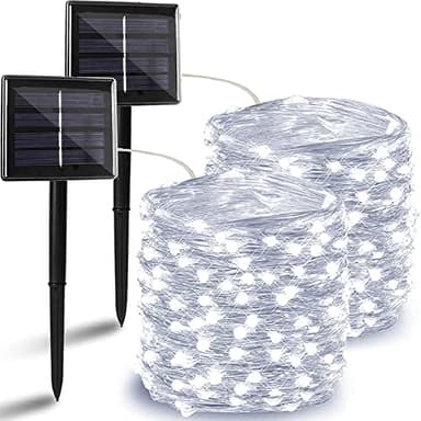 Solar String Lights Outdoor, 2-Pack Each 72FT 200 LED Solar Christmas Twinkle Lights Outside Waterproof Copper Wire with 8 Modes Solar Fairy Lights for Garden Tree Birthday Christmas Decor(Cool White)