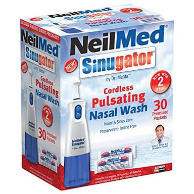 NeilMed Sinugator Cordless Pulsating Nasal Wash Kit with One Irrigator, 30 Premixed Packets and 3 AA Batteries(Pack of 1)