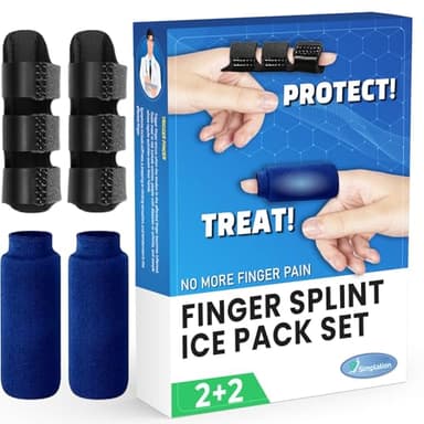Simplation Trigger Finger Splint and Ice Pack (2+2 Set) for Pain Relief, Knuckle Immobilization, Straightening Arthritis, Injured Mallet Finger, Fits Index, Middle, Thumb, Ring Finger