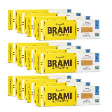 Brami Italian Protein Pasta, Spaghetti | Low Carb | High Fiber | High Protein | Non-GMO | Keto | Made in Italy | Dry Pasta | Semolina | Fortified with Heart Healthy Lupini Beans | 14.5oz (Pack of 12)
