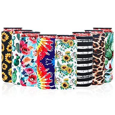 LYDTICK 8 Pcs Slim Can Coolers Sleeves For 12oz Slim Beer & Hard Soda, Tall Skinny Can Cooler Holder Colorful Neoprene Bottle Insulator Perfect For Christmas Parties Valentines Day Gifts (Floral)