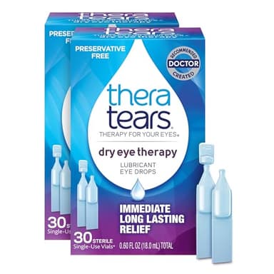 TheraTears Dry Eye Therapy Eye Drops for Dry Eyes, Preservative Free, 30 Vials, 2 Pack