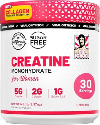 Old School Labs Creatine for Women Post-Workout Supplement - 5000mg Creatine, 2000mg Hydrolyzed Bovine Collagen & BCAA 2:1:1 for Lean Muscle Growth, Fast Recovery & Stamina - 30 Servings