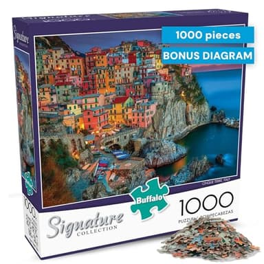 Buffalo Games - Cinque Terre 1000 Piece Puzzle for Adults - Jigsaw Puzzles - Challenging Italy Coastal Scene with Poster - Peter Stewart Photography