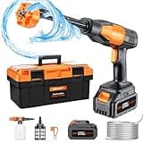 SEALIGHT Cordless Pressure Washer Power Washer, 970PSI Portable Car Washer with 3.0Ah Battery 6-in-1 Nozzle Carry Box Battery Operated Power Washer for Cars, Fences, Patio, Bikes Cleaning