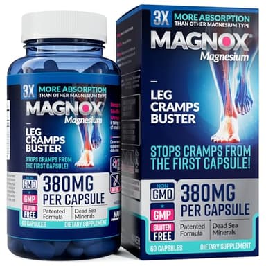 MAGNOX® Buster | Patented Clinically Tested 380mg Magnesium Supplement for Spasms & Leg Cramps at Night | One Capsule a Day for Almost Full Dosage | 3X More Absorption | Dead Sea Minerals (60 Caps)