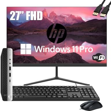 HP EliteDesk 800 G3 Mini Business Desktop Computer with 27" FHD Monitor Bundle PC Set, Intel Core i7-6700 Desktop PC, 8GB DDR4, 256GB SSD, Keyboard & Mouse, WiFi, Windows 11 Pro (Renewed)