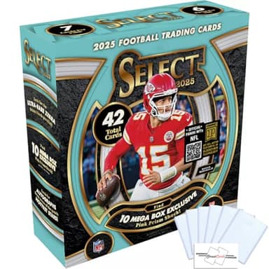 2025 Select Football NFL Mega Box with 42 Total Trading Cards + 6 Toploaders and StreetCards Magnet! Look for Zebra Prizm Shock Parallels!