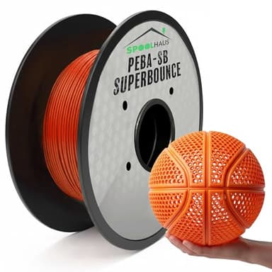 PEBA Filament 1.75mm Full 1kg SpoolHaus Super Bounce | High Rebound Flexible Filament | The Super TPU 78% Energy Return | Bouncy Airless Basketball 3D Printer Filament Lightweight Orange 1kg