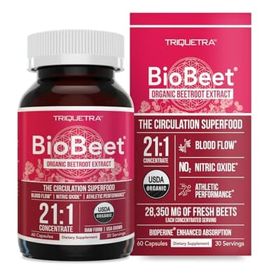 BioBeet® Max Strength Beet Root Capsules - 21:1 Concentrate, Each Serving Derived from 28,350 mg Organic Beetroot - Absorption Enhancement with BioPerine® Black Pepper Extract (60 Capsules)