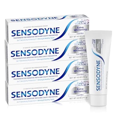 Sensodyne Extra Whitening Sensitive Teeth and Cavity Prevention Whitening Toothpaste, Amazon Exclusive, Cool Mint, Amazon Exclusive- 4 Ounces (Pack of 4)
