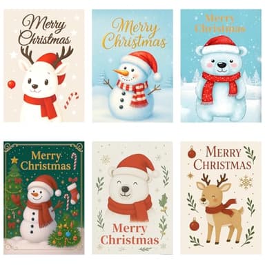 MYZHAOYUN Christmas Cards Set 5x7 – 18 Holiday Greeting Cards with Envelopes 6 Assorted Designs Boxed for Easy Storage Printed Messages Inside