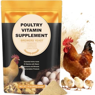 Chicken Vitamins and Supplements Brewer's Yeast Probiotics Niacin Vitamins Supplement for Chickens Ducks, Brewers Yeast Powder for Poultry, Molt Recovery, Severe Stress, Egg Quality and Development