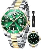 OLEVS Mens Watch Green Watches for Men Luxury Classic Gold and Silver Watch Men Fashion Nice Dress Tow Tone Stainless Steel Big Face Waterproof Analog Quartz Men's Wrist Watches Relojes para Hombre ﻿
