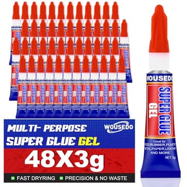 48 x 3g Super Glue Gel, Fast Strong Adhesive, Strong Cyanoacrylate (CA) Glue for Plastic, Metal, Ceramic, Leather, Wood, DIY Crafts and More – Quick Dry, Thick Formula, All-Purpose Instant Bond
