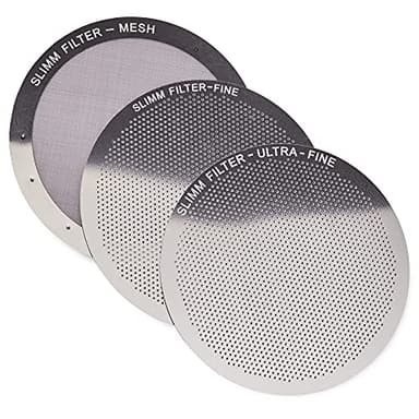 Reusable Filter Set by Slimm Filter - 3 Piece, Stainless Steel Metal - Mesh, Fine, Ultra-Fine Metal Filter For AeroPress Coffee and Espresso Maker - Brew Barista-Grade Coffee At Home