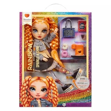 RAINBOW HIGH Sparkle and Shine - Clementine (Orange) - 11" Fashion Doll with Liquid Sparkles on Legs, Shake to See Them Shine, Great for Boys and Girls Ages 4-12