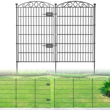 12 Panel No Dig Decorative Garden Fence with Gate - 42in H x 26.5 ft L, Tall Animal Barrier for Dogs Rabbits, Rustproof Metal Wire Panels for Yard, Patio, and Outdoor Border Use