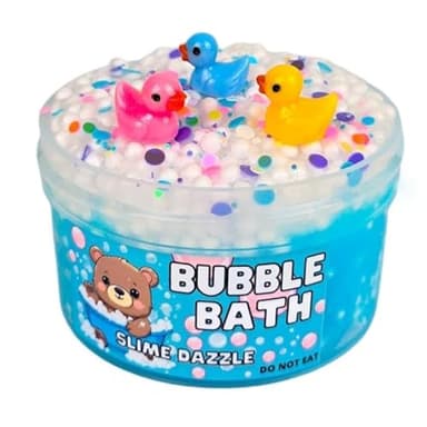 Bubble Bath Floam Slime 8 oz – Clear Scented Slime with Duck Charms & Glitter Sprinkles – ASMR Sensory Toy Made in USA