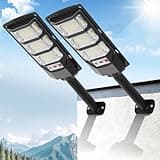 FOWSEEK Solar Street Lights Outdoor 2 Pack, 6500K Solar Lights Outdoor Waterproof with Motion Sensor, Flood Security Light with Remote Control Dusk to Dawn Commercial Lighting for Yard Path