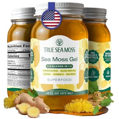 TrueSeaMoss Sea Moss Gel – Made in USA – 5-in-1 Formula – Wildcrafted Seamoss, Ashwagandha & Jarred Vegetables – Ashwagandha, Pack of 1 (Labels may Vary)
