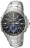 SEIKO Solar Chronograph Watch - Coutura Collection, Stainless Steel, Black Dial, Lumibrite Hands & Markers, Date Calendar