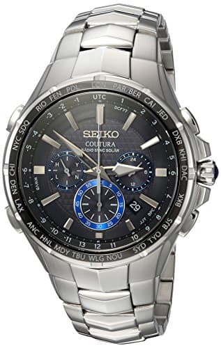 SEIKO Solar Chronograph Watch - Coutura Collection, Stainless Steel, Black Dial, Lumibrite Hands & Markers, Date Calendar