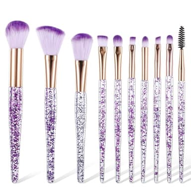 10 PCS Crystal Glitter Makeup Brushes, Cute Makeup Brushes Face Cosmetics Blending Brushes Professional Glitter Brushes for Foundation Concealer Eye Shadow Blush Lip