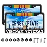 License Plate Cover Black and White License Plate Frames Vietnam Veteran Universal Aluminum Car Accessory 2 Pack with Screw Covers Set