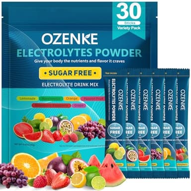 OZENKE Electrolytes Powder Packets, 30 Sticks Hydration Packets Sugar Free, Electrolyte Drink Mix Travel Electrolyte Packets for Rapid Hydration, 6 Flavors