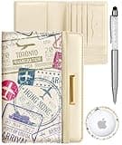 Slohif Airtag Passport Holder Cover Wallet Case for Travel Women - Leather RFID Blocking Passport Book Multiple Personalized Organizer Slim Portable Carrier Card Slots Protector Sleeve Stamp