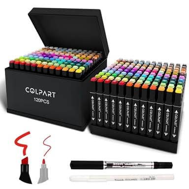 colpart 120 Colors Alcohol Markers Set Dual Tip Art Markers for Kids Marker Pens with Pen Holder and Case for Adult Painting Supplies Perfect for Painting, Coloring Book, Sketching and Drawing