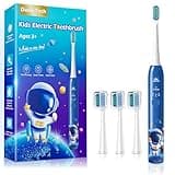 Kids Electric Toothbrush Rechargeable Age 3-5-6-12-18 Year Old, Childrens Electric Toothbrush with Timer 3 Modes 4 Vibrating Heads Habit Stickers 31000VPM Boys Electric Toothbrush (Astronaut Blue)