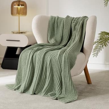 WESHIONGOO Throw Blanket for Couch Soft Knit Throw Blanket with Chenille Yarn Non-Shedding, Chenille Blanket for Living Room Bed Sofa (Sage Green, 50"*60")