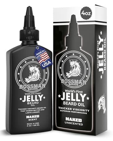 Bossman Jelly Beard Oil for Men (4 oz, Naked - Unscented) – Softens, Moisturizes & Conditions with Natural Ingredients